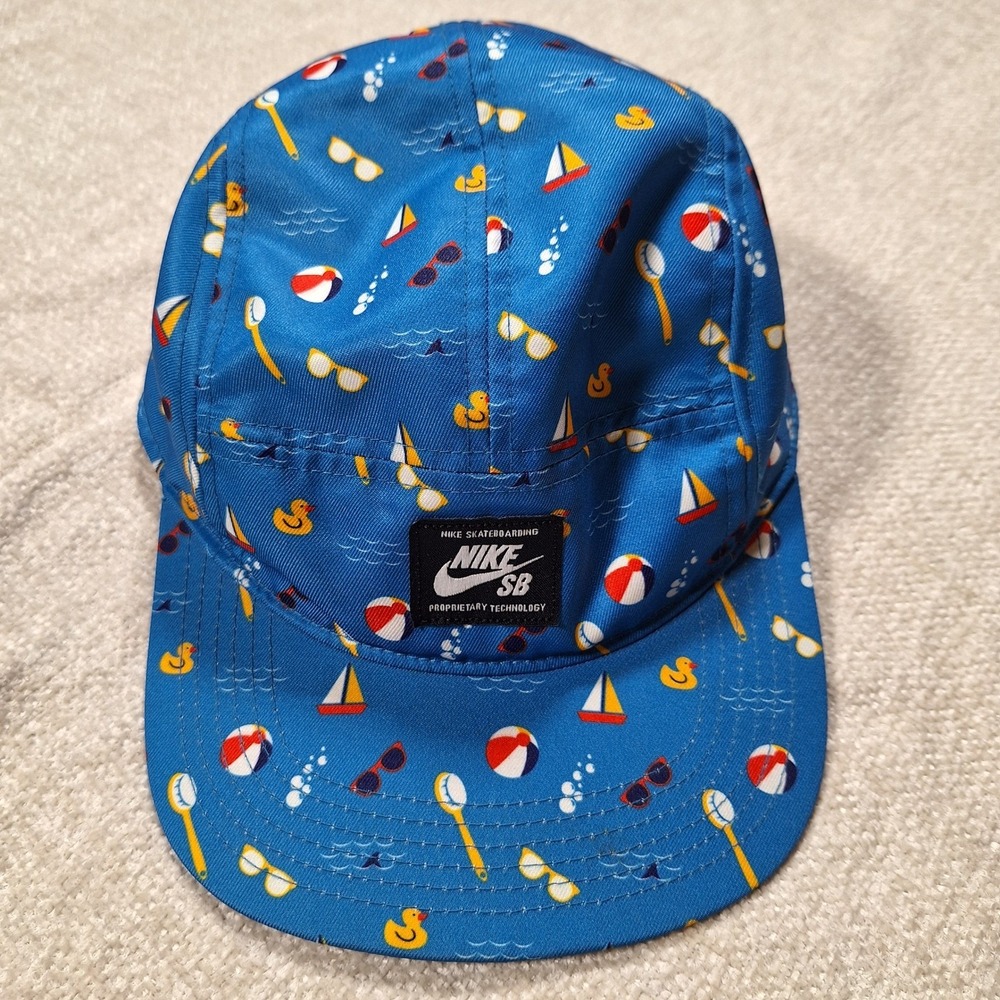 Nike SB Beach Bath 5 Panel Hat Cap Strapback Adjustable Blue Micro Print OS